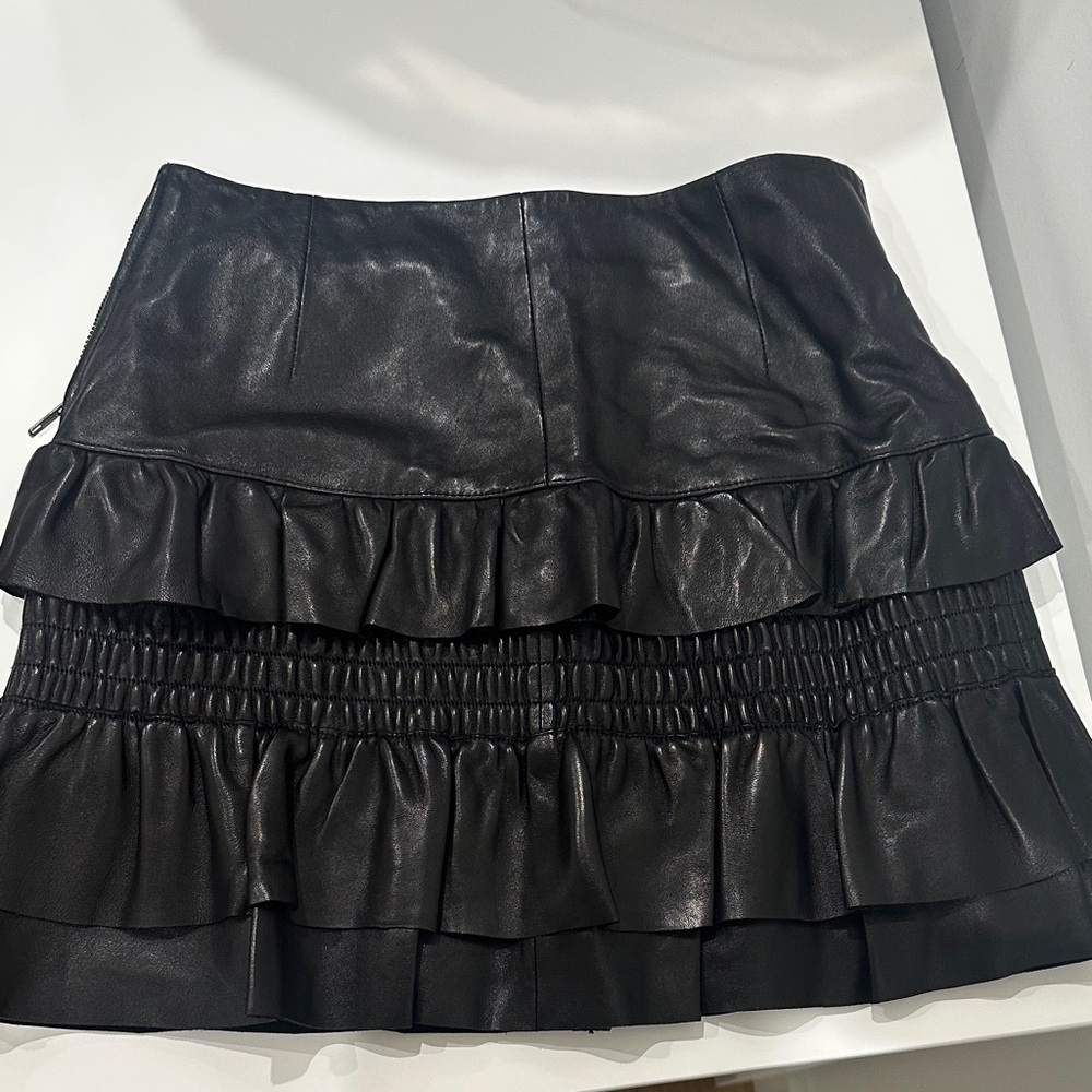 Maje Lamb Leather Ruffle Skirt